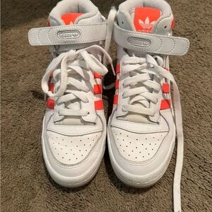 Adidas Kids White and Red High-Top Sneakers